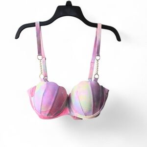 Vibrant Multicolor Women's Mermaid Pastel Bikini Beach Pool Faux Pearl Top 1XL